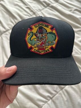 Supreme Black Trucker Hat with Multicolor Chinatown Elephant Patch